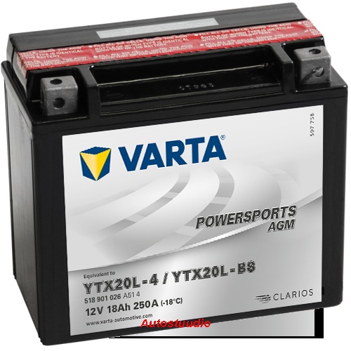VARTA PowerSports AGM aku 12V 18Ah 260A 177x88x156mm LF -/+