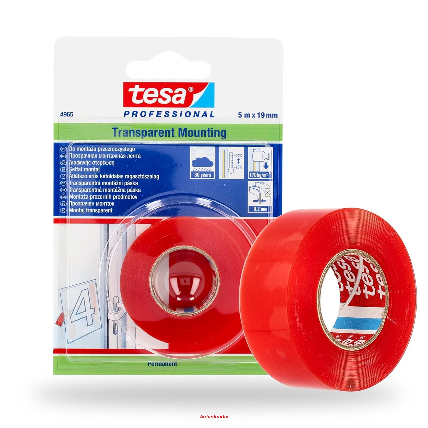 TESA 4965 Kahepoolne teip 19mm x 5m, värvitu