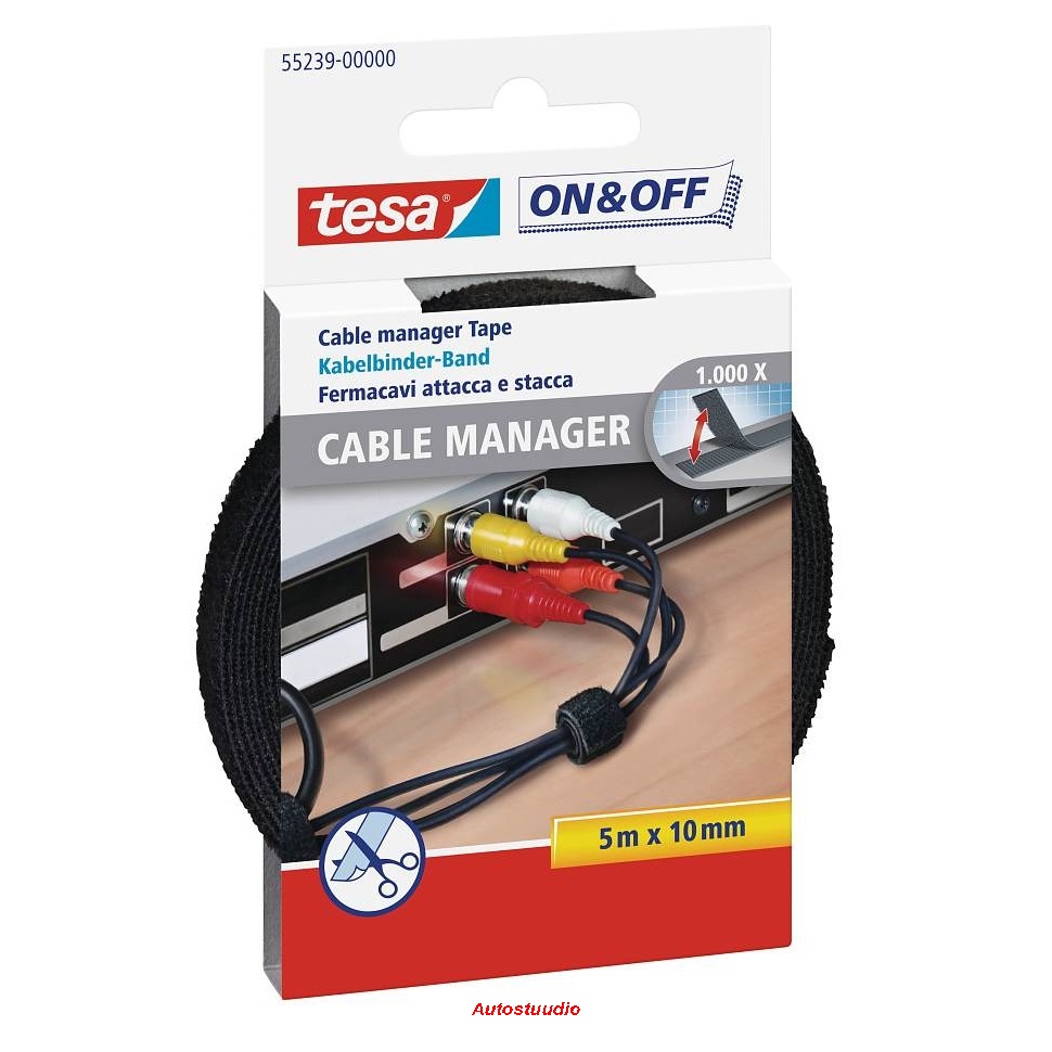 TESA Takjateip ON&OFF Cable Manager 10mm x 5m, must