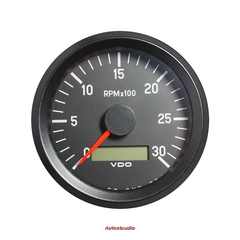 VDO Tahhomeeter koos elektroonilise töötunnilugejaga 80mm 3000p/min 12-24V, must