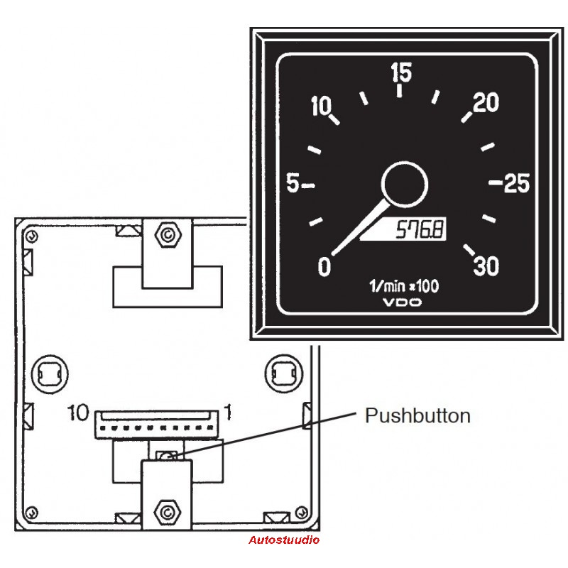 VDO "ModulCockpit II-4" Tahhomeeter koos elektroonilise tunnilugejaga 100mm 3000p/min 12-24V