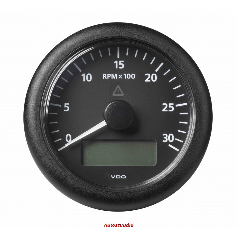 VDO "Ocaen Line" Tahhomeeter koos elektroonilise töötunnilugejaga ø 85mm 3000p/min 12/24V, must