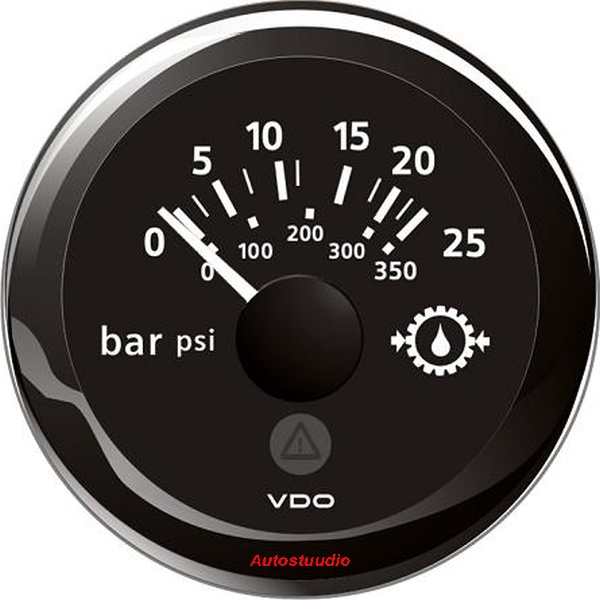 Rõhunäidik 25bar /350PSI 52mm 12V, must