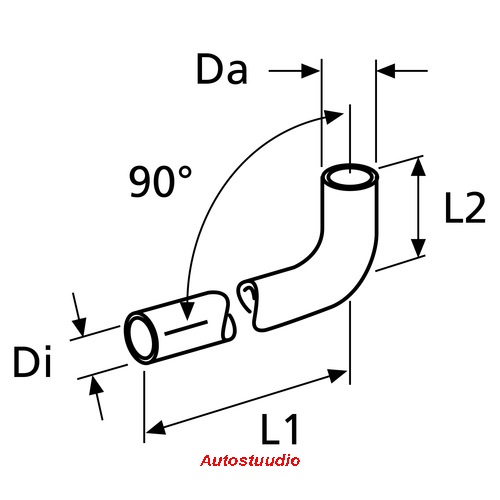 Veeühendustoru - vormvoolik ∅ 22/29mm, 90° L1=225mm L2=57mm